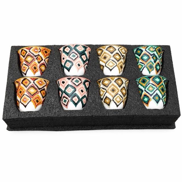 Boho geometrinis keramikinis puodelis 8 vnt. dovanų rinkinys prie kavos arbatos