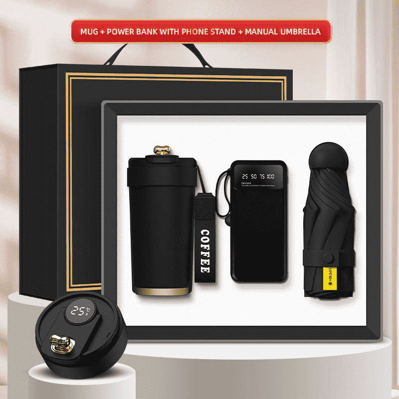 Individualus logotipas 3 viename dovanų dėžutės puodelis Power Bank mini skėtis
